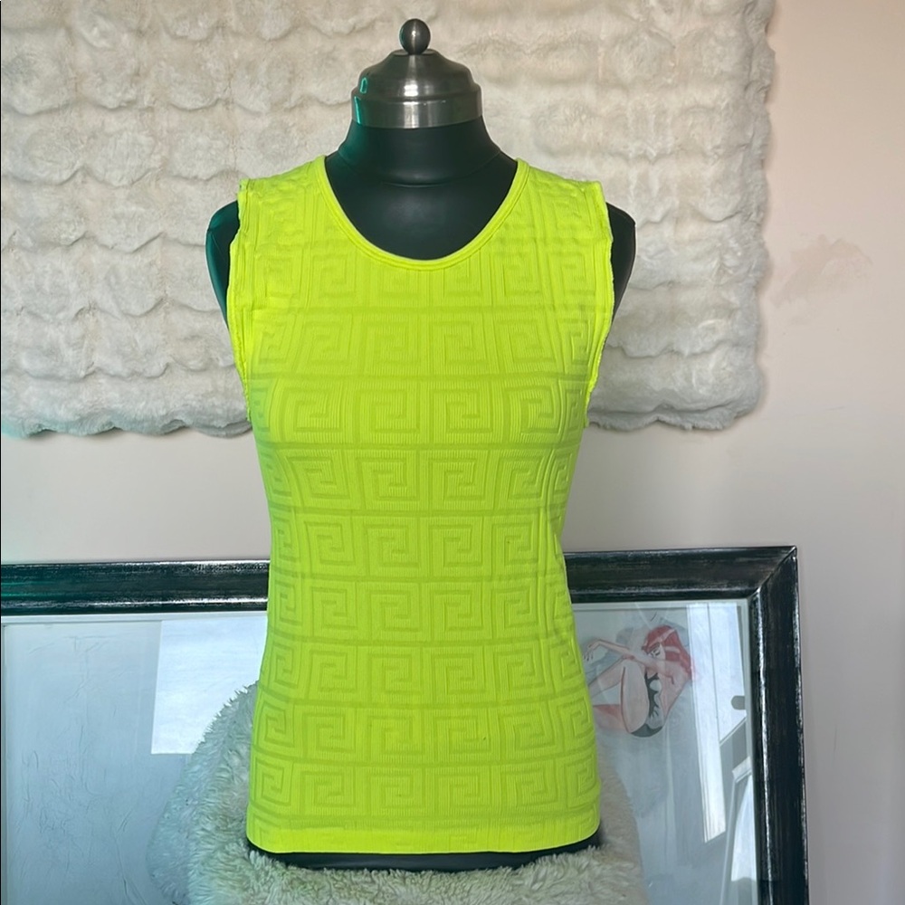 Pink Dot Neon Yellow Sleeveless Top with a super stunning pattern like Fendi